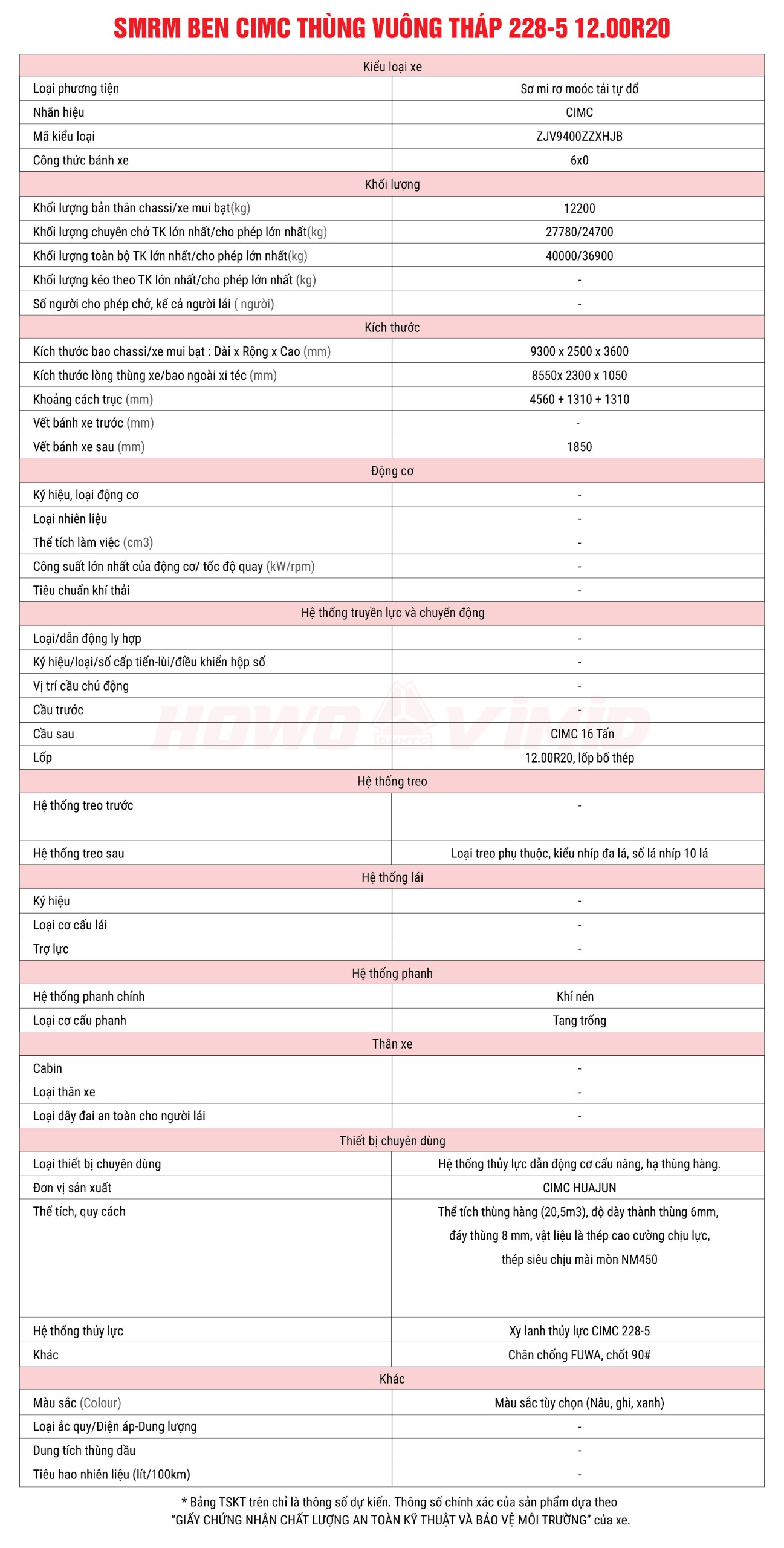 Sơ mi rơ moóc (SMRM) Ben CIMC thùng vuông