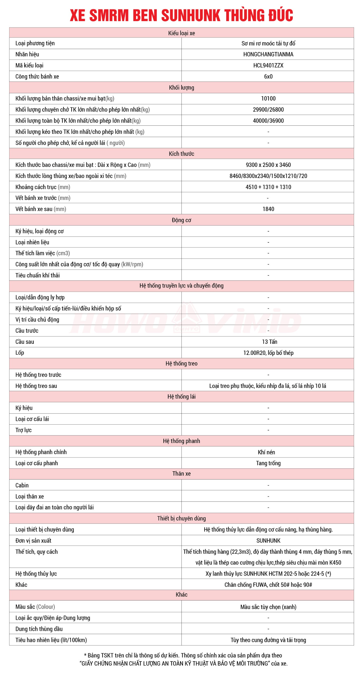 Sơ Mi Rơ Moóc (SMRM) Ben SUNHUNK Thùng Đúc